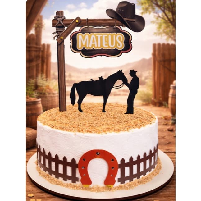 Topo De Bolo Country Cowboy Cavalo - Personalizado Aniversário