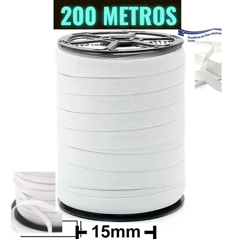 200 METROS DE ELÁSTICO BRANCO  GROSSO 15MM ORIGINAL