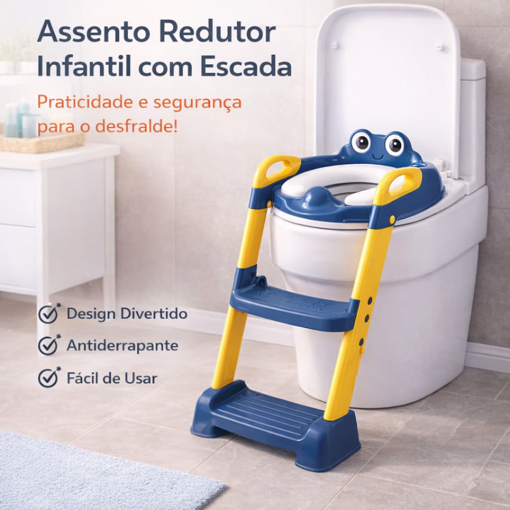 Assento Redutor Infantil para Vaso Sanitário com Escada e Alças Antiderrapante | Troninho Treinamento Desfralde