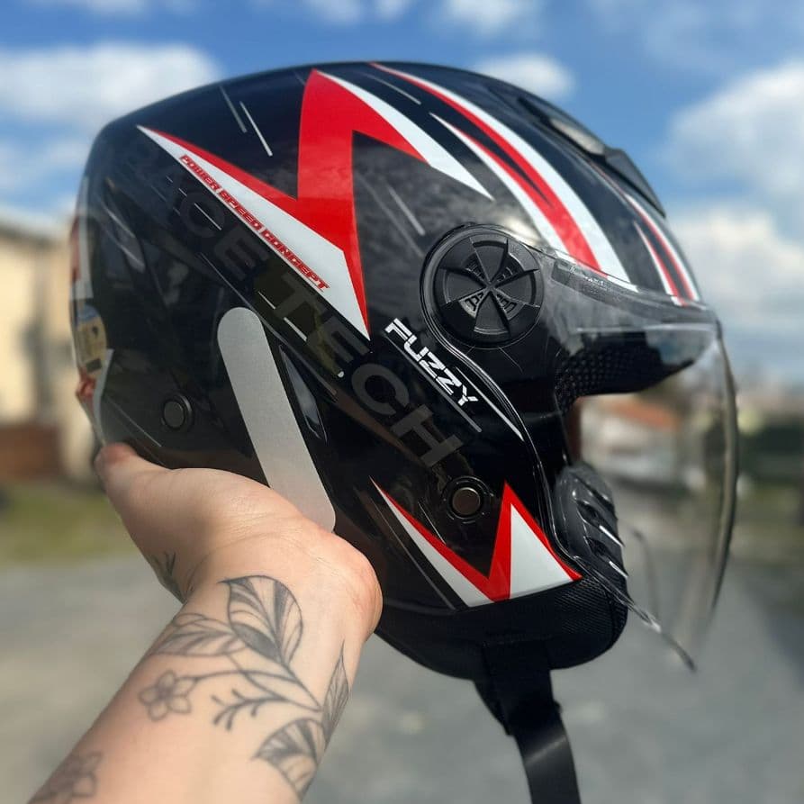 CAPACETE MOTO ABERTO ACE TECH PLAY FUZZY PRETO VERMELHO BLADE COQUINHO ORIGINAL MOTOOBOY