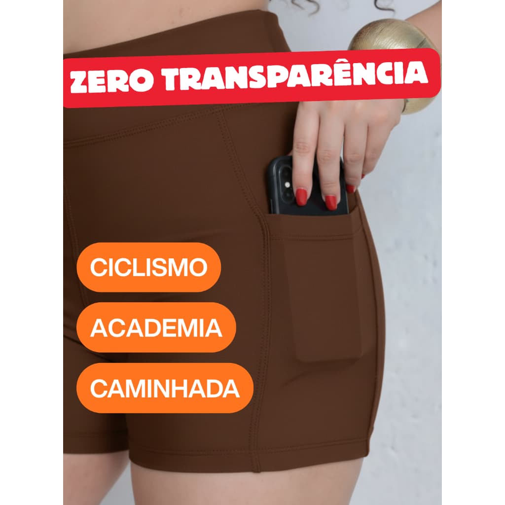 Short Ciclista Feminino com Bolso Bermuda para Academia Com Cós e Cintura Alta