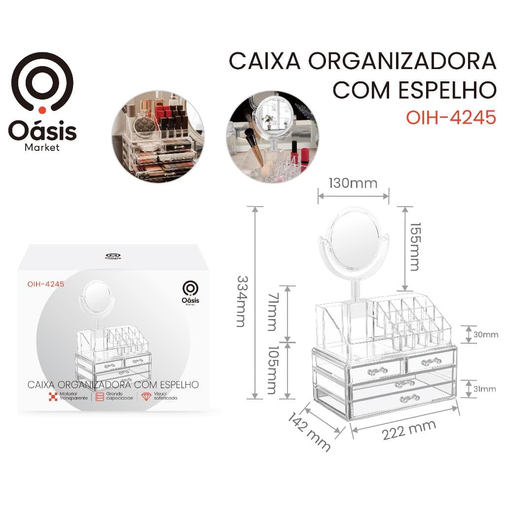 Organizador Porta Maquiagem Suporte Com Gaveta Acrílico Bmax
