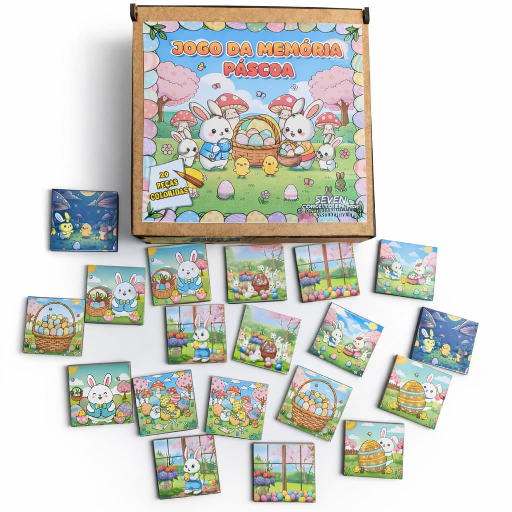 Brinquedo Páscoa Jogo da Memória em MDF 3mm Laminado Alto Brilho 15x15cm