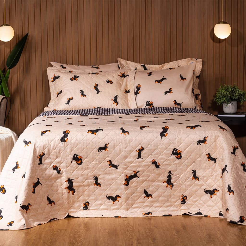 Kit Cobre Leito Colcha Solteiro Casal Padrão e Queen Com Porta Travesseiro Varias Estampas 180 Fios