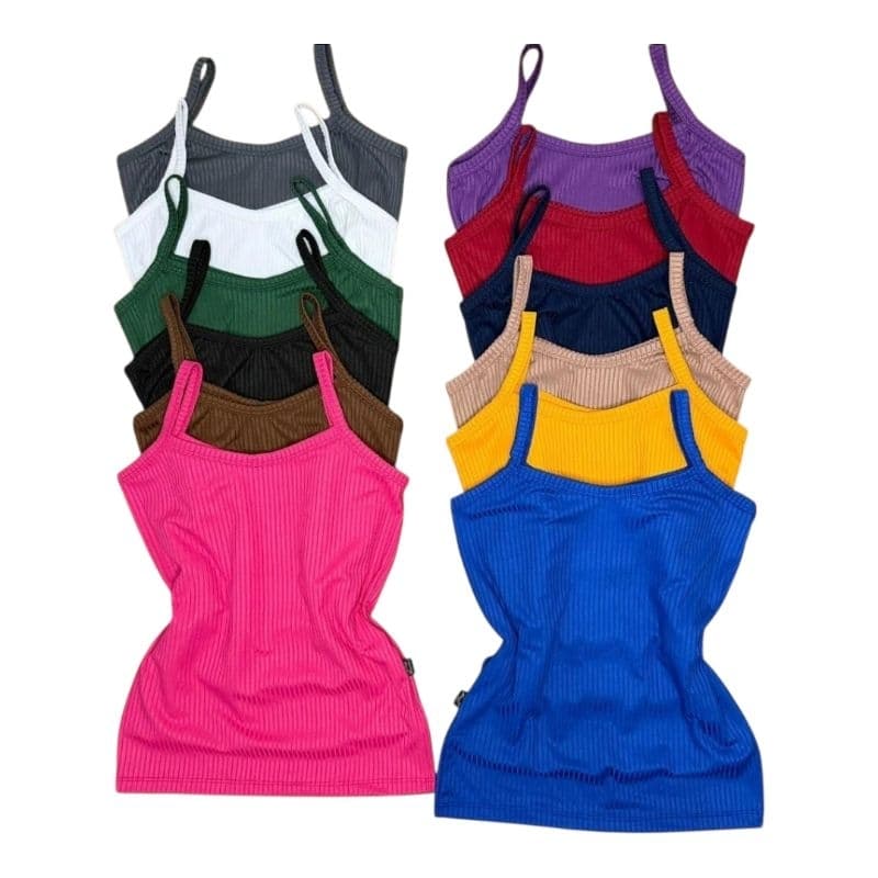 Kit com 3 Blusas Camiseta Regata Canelada Feminina Adulta