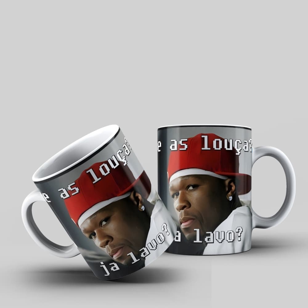 Caneca Meme 50 Cent E as Louça Já Lavo – Humor Rotina e Deboche – Presente Engraçado 325ml