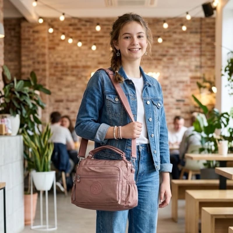 Bolsa Feminina Nylon Tiracolo Pequena Casual com Alça Transversal e Bolsos