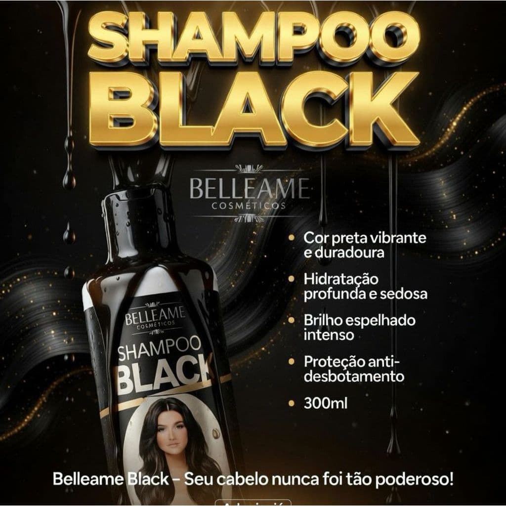 Shampoo Tonalizante Preto Intenso - S/ Amônia - Resultado 100% Natural  300ml