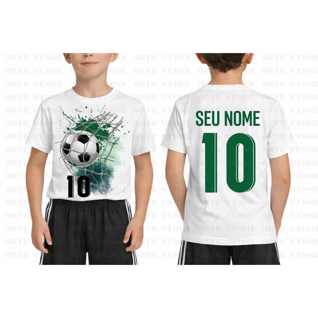 Camiseta Tradicional infantil ou adulto bola verde na rede futebol time