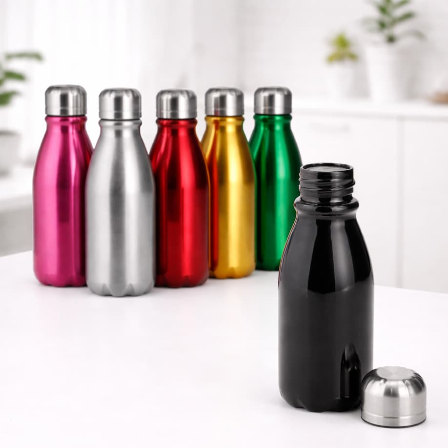 Garrafa de Alumínio 400ML Com Tampa Rosqueável Antivazamento Pintura Metalizada Brilhante