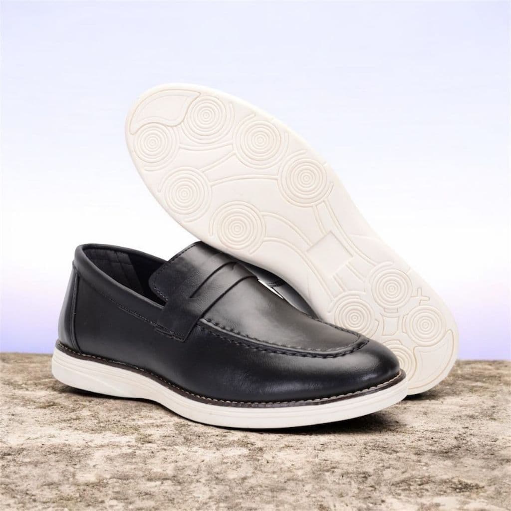 Sapato Social Masculino Mocassim Casual Couro Confortável Solado Branco Resistente Calce Facil