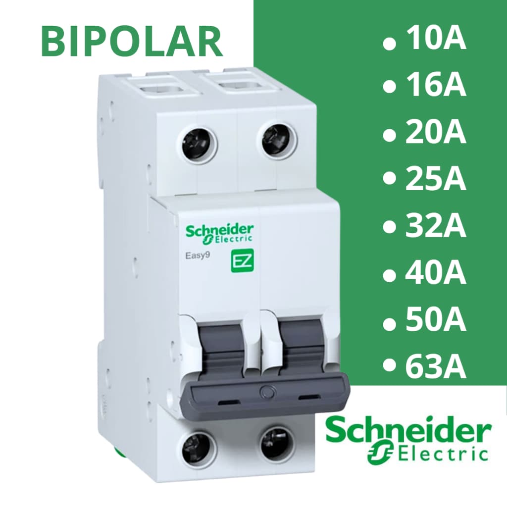 Disjuntor Bipolar  2 Polos Easy9 Curva C 10A 16A 20A 25A 32A 40A 50A 63A SCHNEIDER