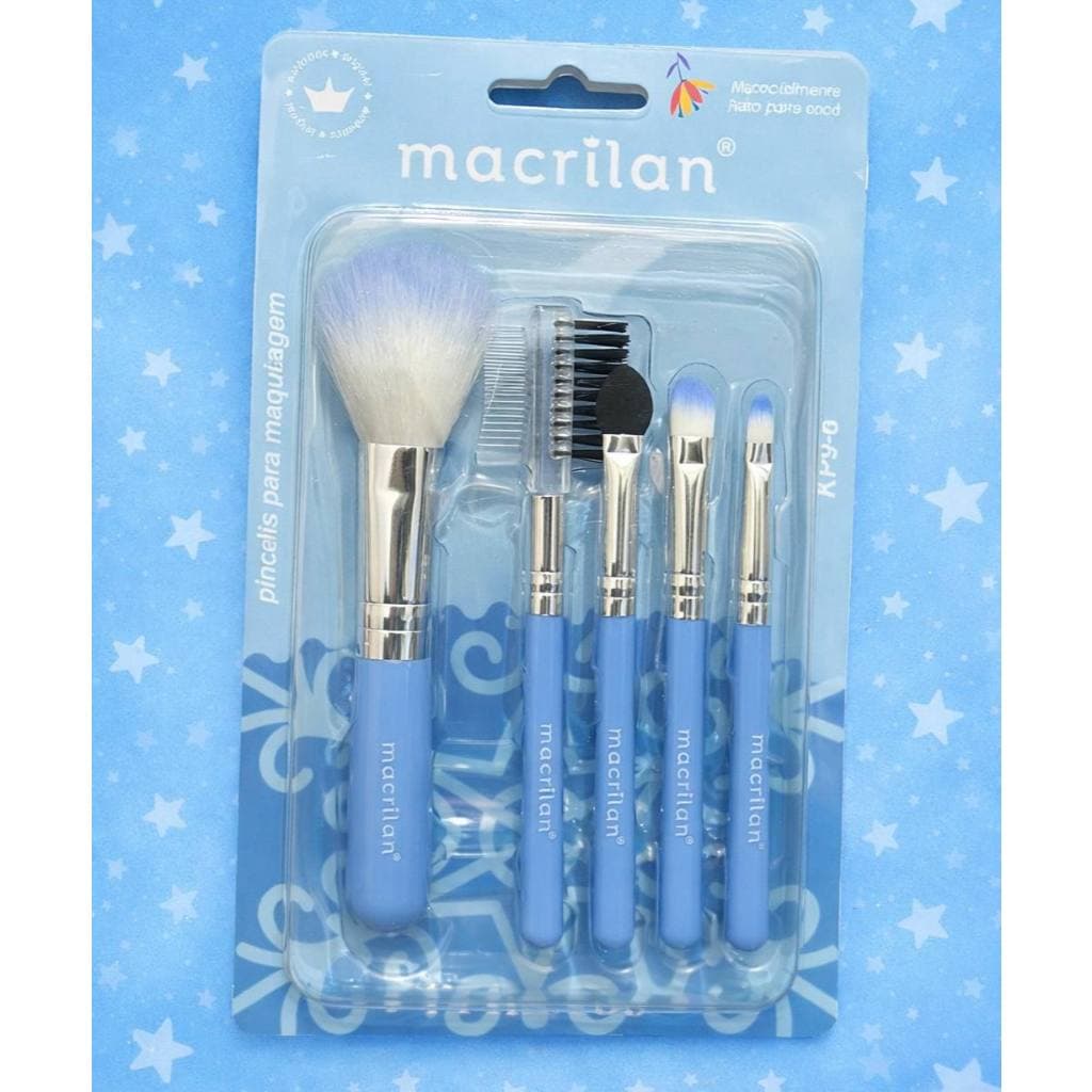 Kit de 5 Mini Pincéis de Maquiagem Macrilan Profissional na cor Azul