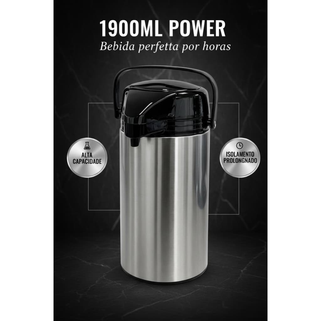 Garrafa Térmica Inox 1900ml Grande Alta Retenção Mantém Quente e Gelado por Horas Resistente Premium