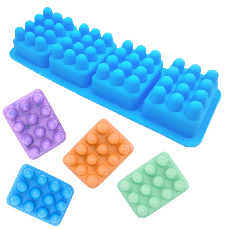 Forma De Silicone Para Sabonete Artesanal 3D Massageador Retangular Azul