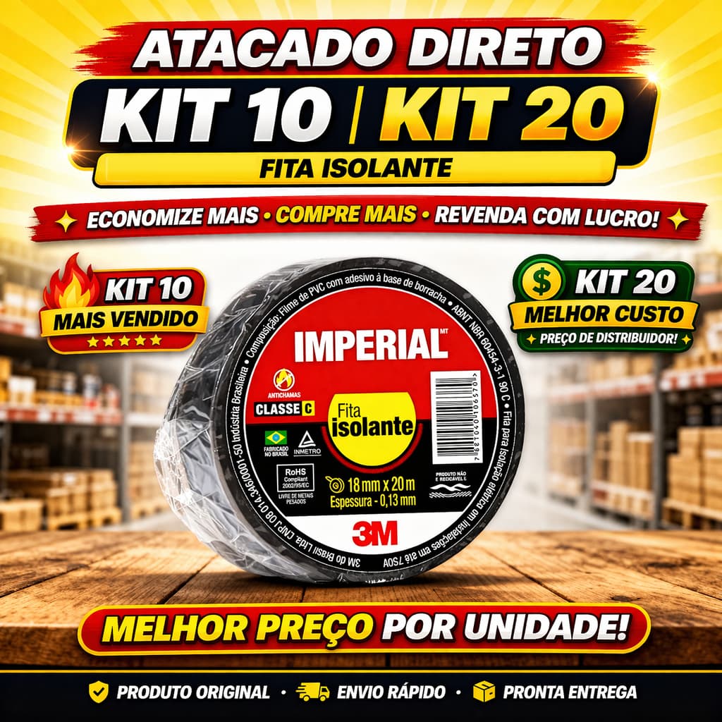 ATACADO Fita Isolante 3M Imperial 5Metros Preta Alta Resistência para Instalação Elétrica
