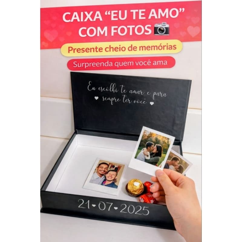 Caixa “Eu Te Amo” com Polaroids – Presente pra guardar emoções - DIA DOS NAMORADOS | 22x19x4|