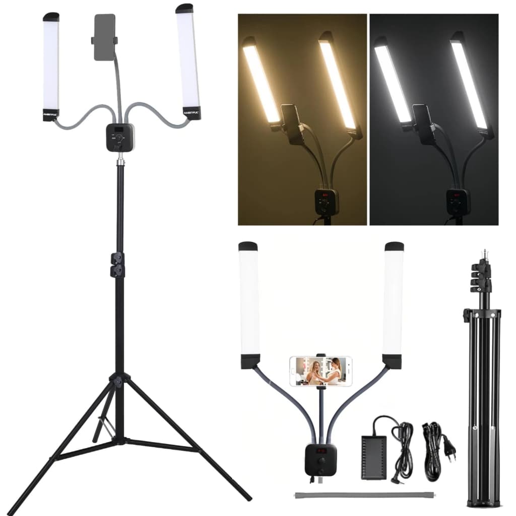 Ring Light 45W com Tripé 2.1m - Luz de Preenchimento LED Bicolor Braço Duplo HD-45X