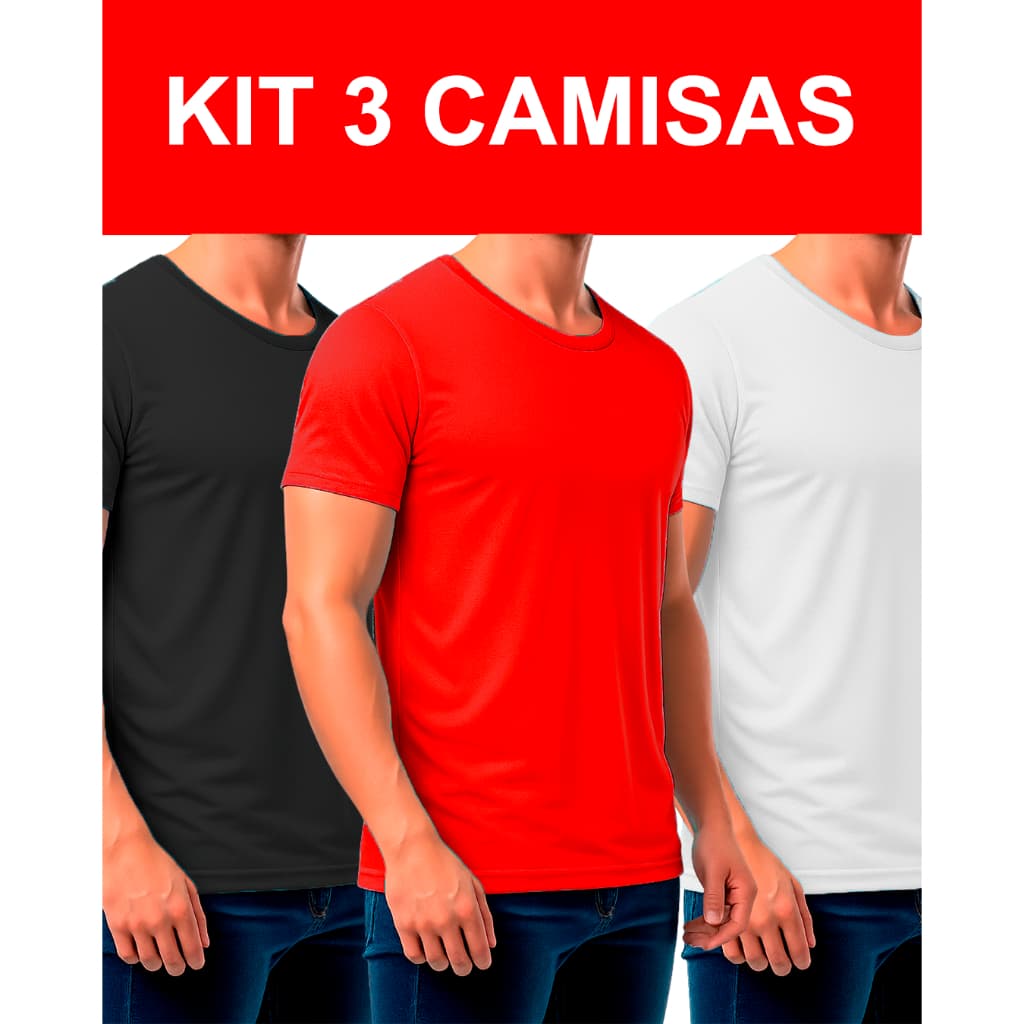 Kit 3 Camisa Basica Masculina - Casual-Treino -Exercícios -Corrida-lazer Cacharrel Malha PP