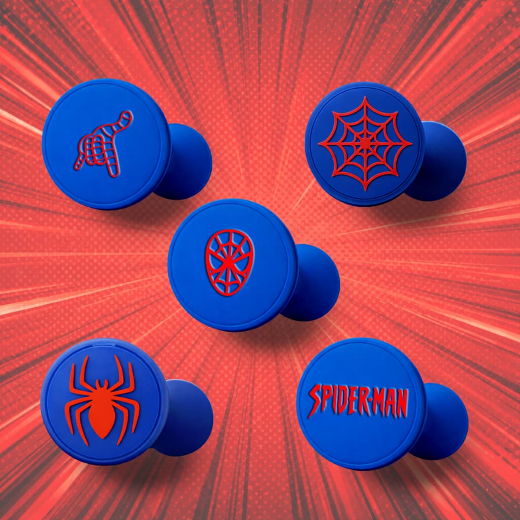 Kit com 5 Carimbos de Docinhos Temáticos do Homem-Aranha para Festas Personalizar Doces Brigadeiros