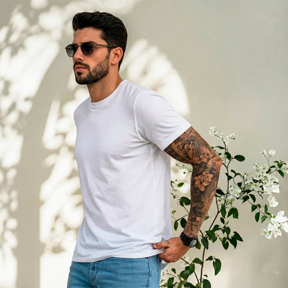 Camisa Básica Masculina Algodão Slim Fit Blusa Premium Lisa Camiseta Branca 100% Algodão Premium