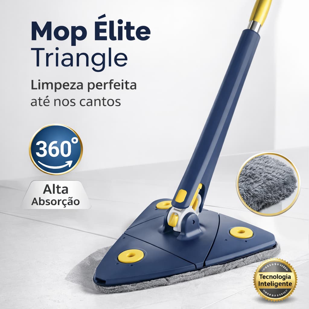 Mop EsfregãoTriangular Giratório 360 Microfibra Limpeza Cantos Rodapé Base Móvel Multiuso Resis