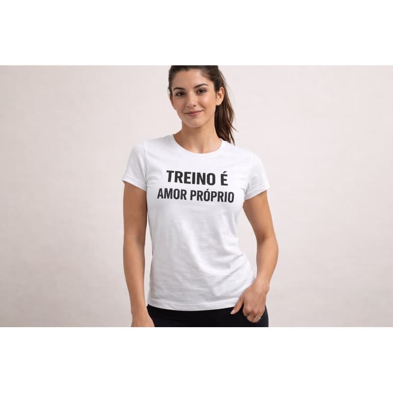 Camiseta Fitness Feminina Slim Fit Treino é Amor Próprio 💖 Academia 100% Algodão Confortável