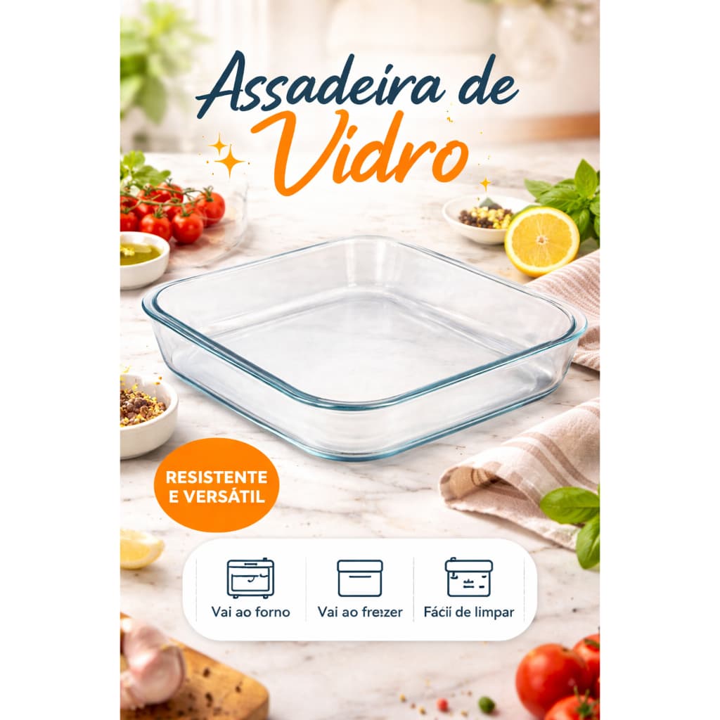 Assadeira Refrataria Vidro Borossilicato Durável Fácil Limpeza 18L Quadrada Versátil Micro Ondas Forno Geladeira