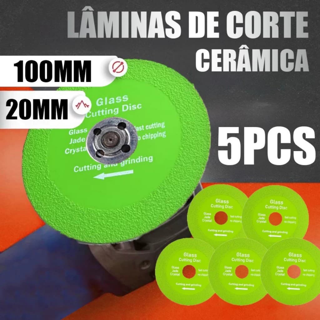 Kit 1Disco de Corte para Vidro 100mm Ultrafino Cerâmica Porcelanato Mármore Espelho Piso Furo 20mm Esmerilhadeira
