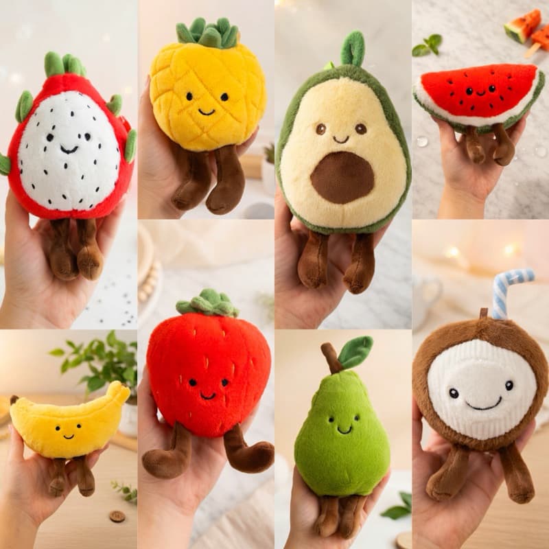 Pelúcia Frutinhas e Legumes Infantil Macia Brinquedo Sensorial Bebê Decoração Introdução Alimentar Fruta Dragão