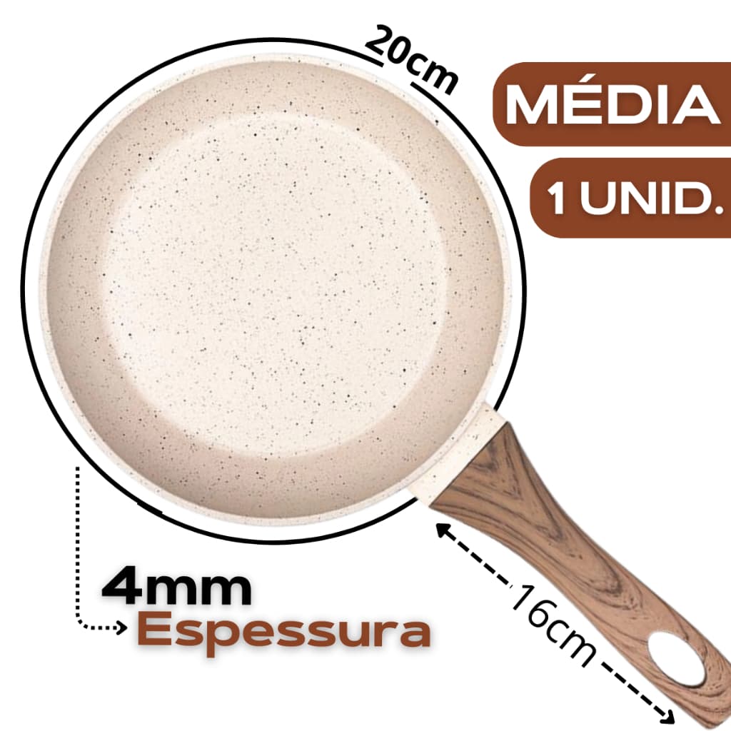 Frigideira Antiaderente Não Usa Óleo Cerâmica Vanilla Cream Branca Bege Fundo Triplo Premium Indução
