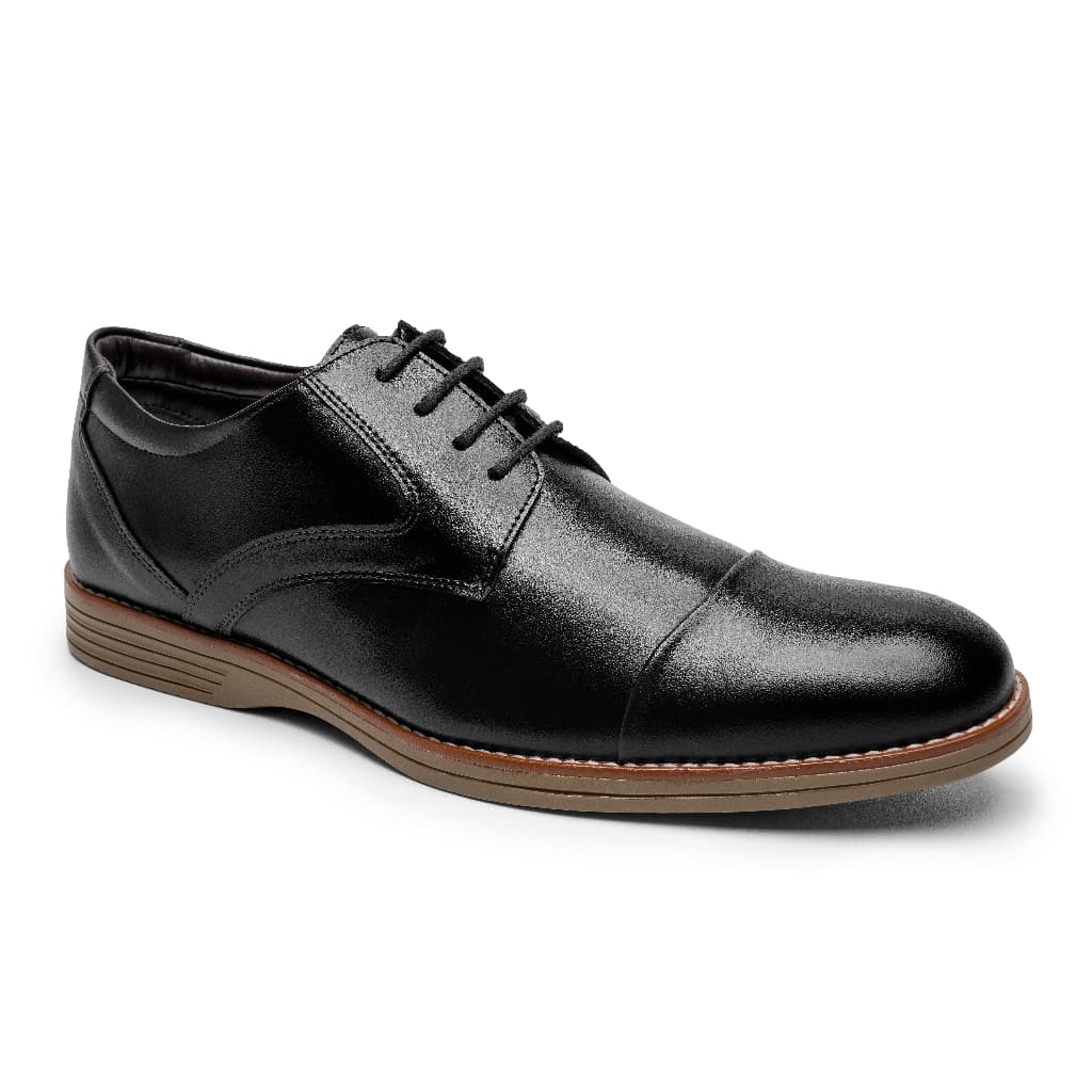 Sapato Casual Masculino de Amarrar Sintético Preto com Solado Bicolor Âmbar/Âmbar – Conforto Estilo e Durabilidade