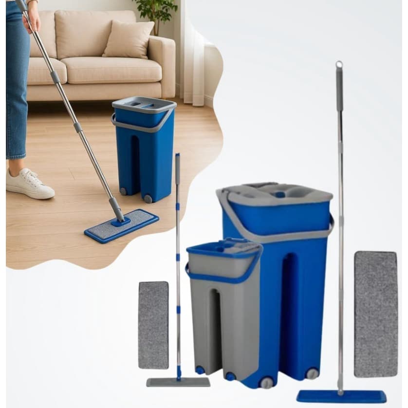 Rodo Flat Mop com Balde Lava e Seca 2 Refis Limpeza Pratica e Eficiente Sortido