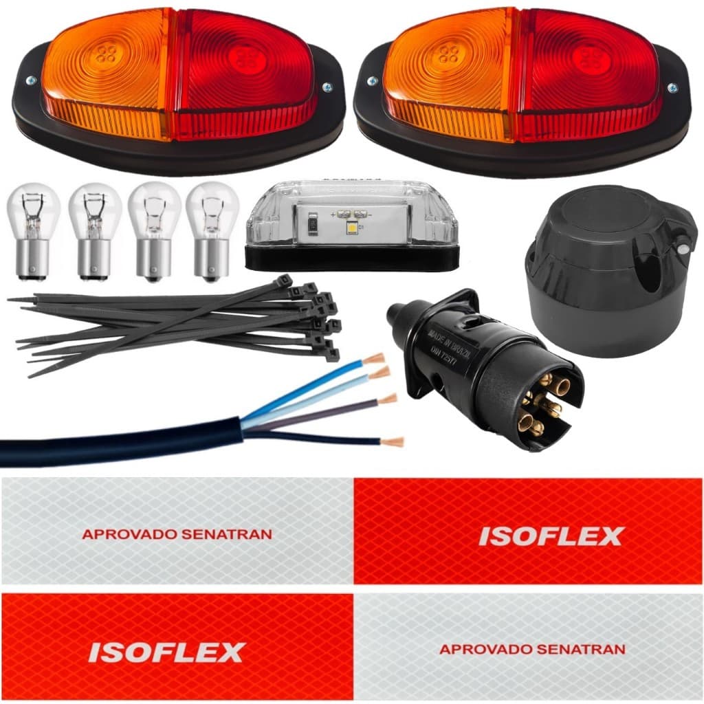 Kit Eletrico Instalação Lanterna Carretinha Reboque Engate Macho e Femea 6 polos e Cabo 4 metros