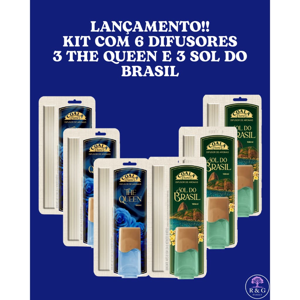 DIFUSORES DE AROMAS COALA 100ML (KIT COM 6) - 3 THE QUEEN E 3 SOL DO BRASIL (LANÇAMENTO)