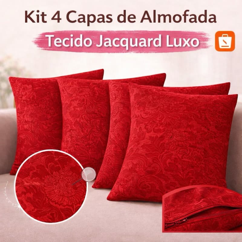 Kit 4 Capas de Almofada Jacquard Luxo – Vermelho