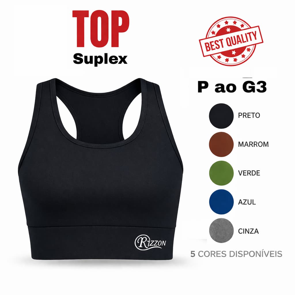 Top Academia Feminino Alta Sustentação Suplex Fitness Treino Cós Reforçado Plus Size