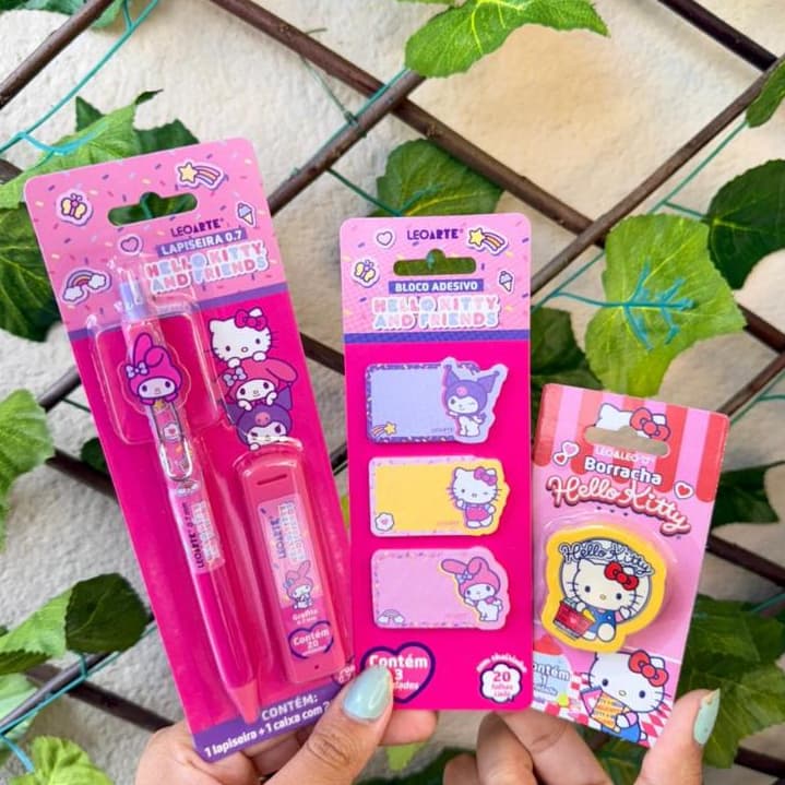 Kit Lapiseira My Melody + Grafite + Post It +Borracha Leo&Leo Papelaria Fofa Material Escolar 053