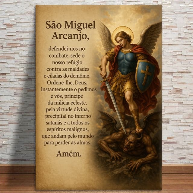 Quadro Decorativo Oração de São Miguel Arcanjo Santo Protetor MDF 3mm