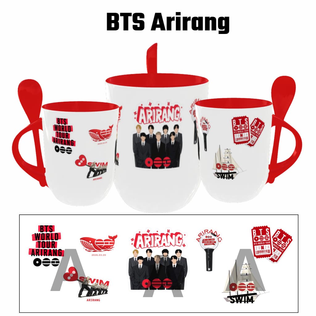 Caneca com colher BTS Arirang Cerâmica 325ml/ Caneca Kpop ARMY Presente
