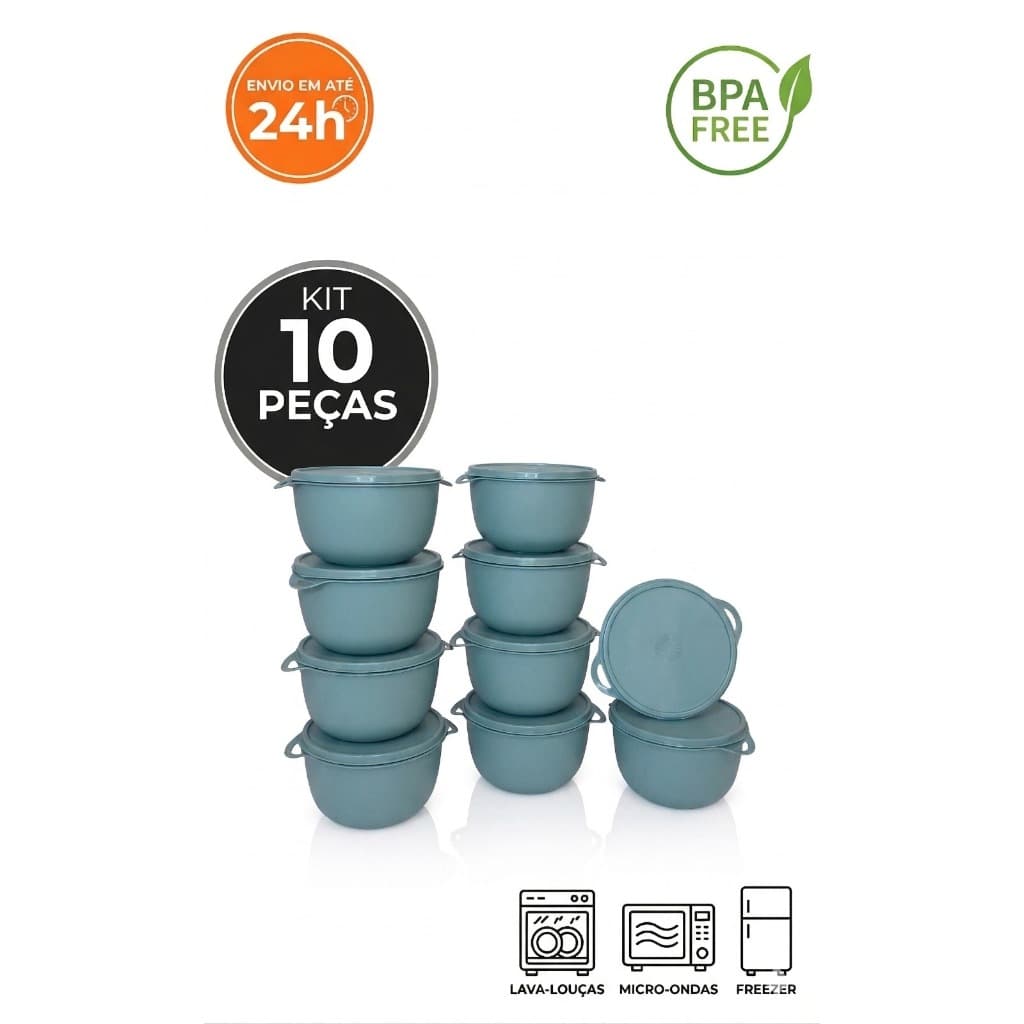Kit 10 Potes 500ml Bowl Redondo Com Tampa Pequenos Cozinha