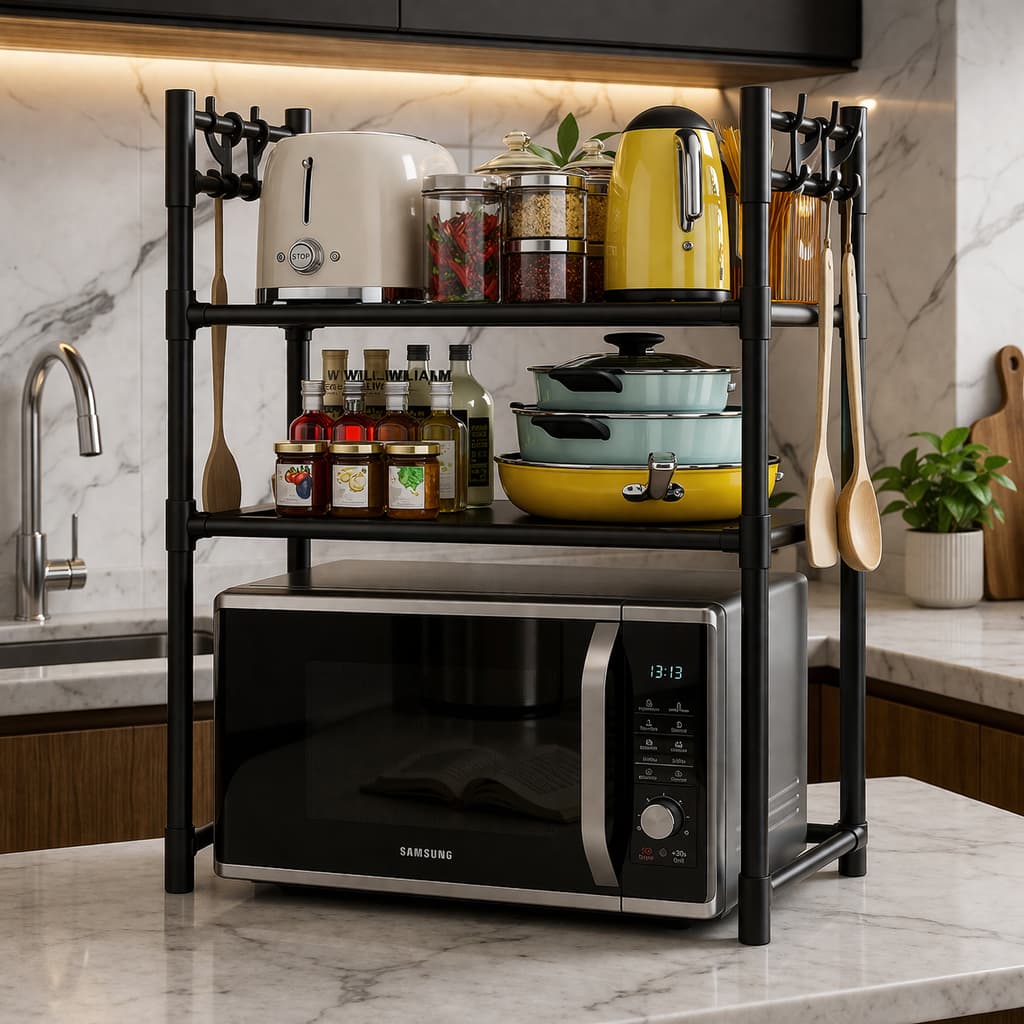 Estante Organizadora 2 Andares Aço Cozinha Micro-ondas Banheiro Utensílios Multiuso Organização