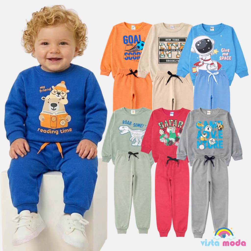 Kit 3 Conjuntos de Bebê Menino Moletom Infantil P ao 14
