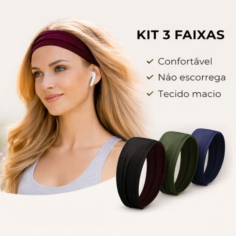 Kit 3 Faixas de Cabelo Headband Ajustável Anti Frizz