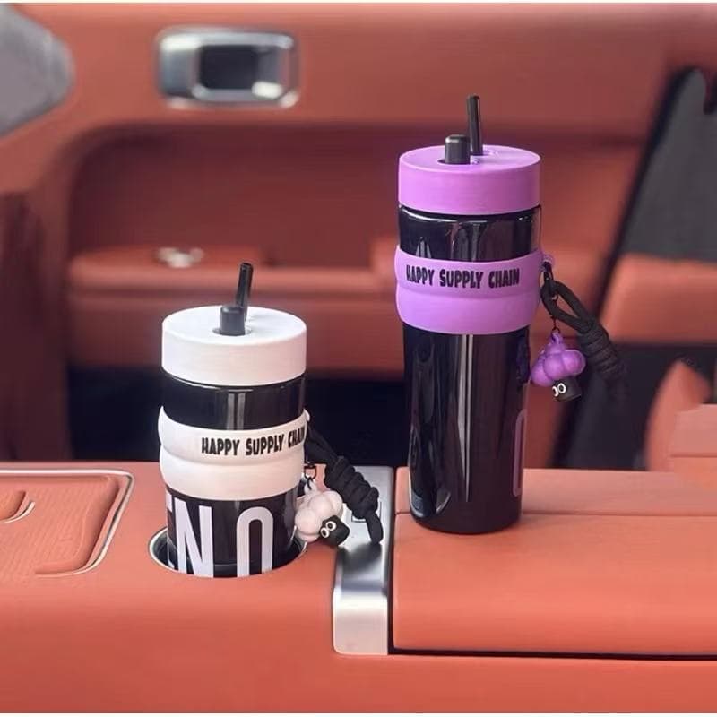 Garrafa de Àgua Grande 950ml com Canudo e Chaveiro Design Moderno bcz