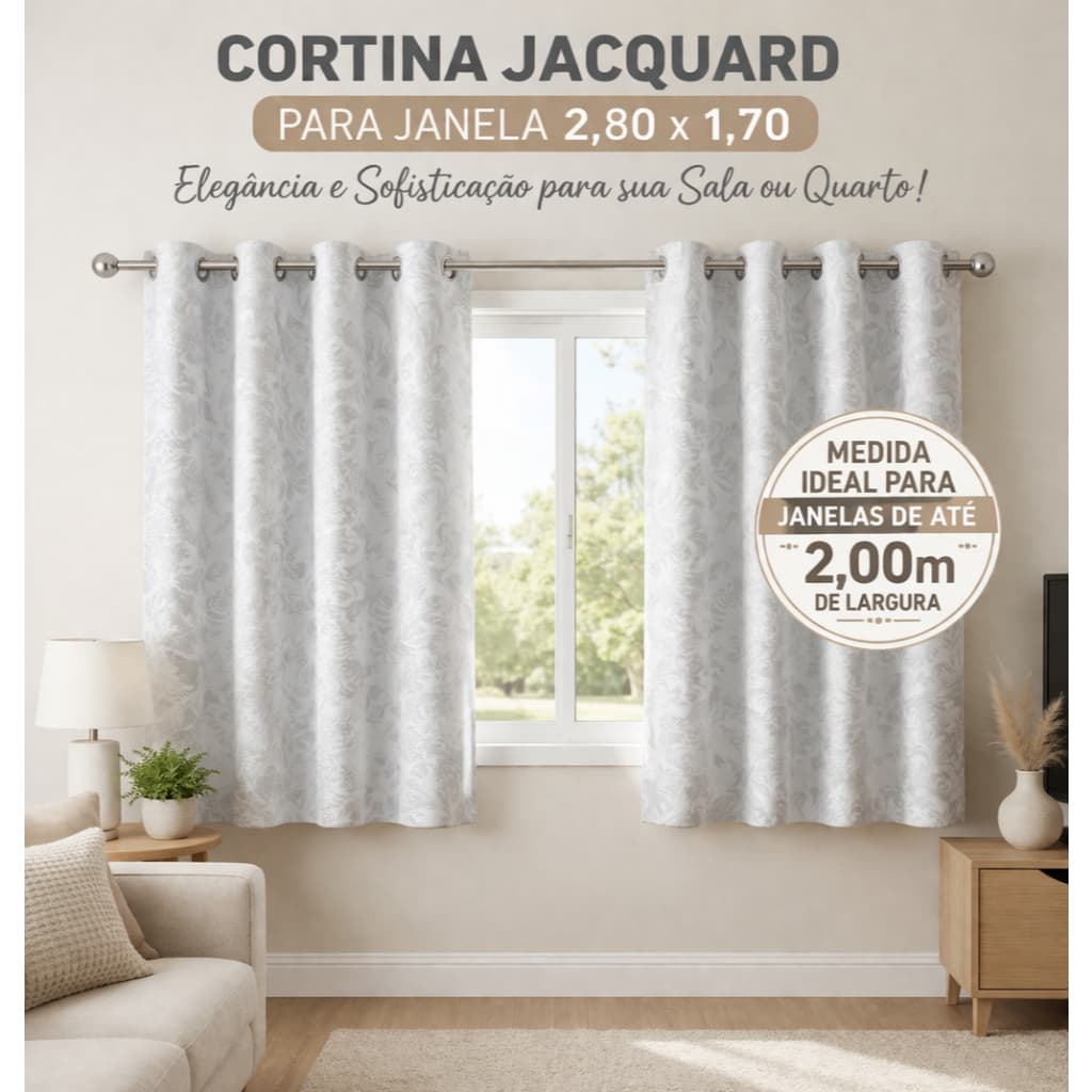 Cortina Jacquard Janela 2,80x1,70 C/ Ilhós Sala Quarto Luxo