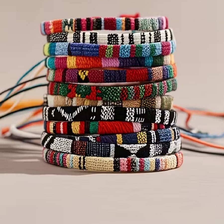 Conjunto de Pulseiras Tecidas à Mão Estilo Boêmio Colorido da América do Norte, 6 Peças em Cordões