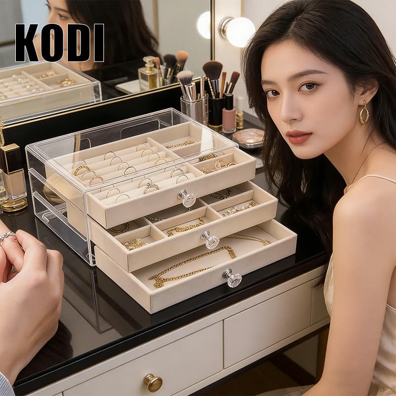 Luxury Acrylic 2-Tier Jewelry Box, Compartment Organizer for Watches Rings Earrings Q12