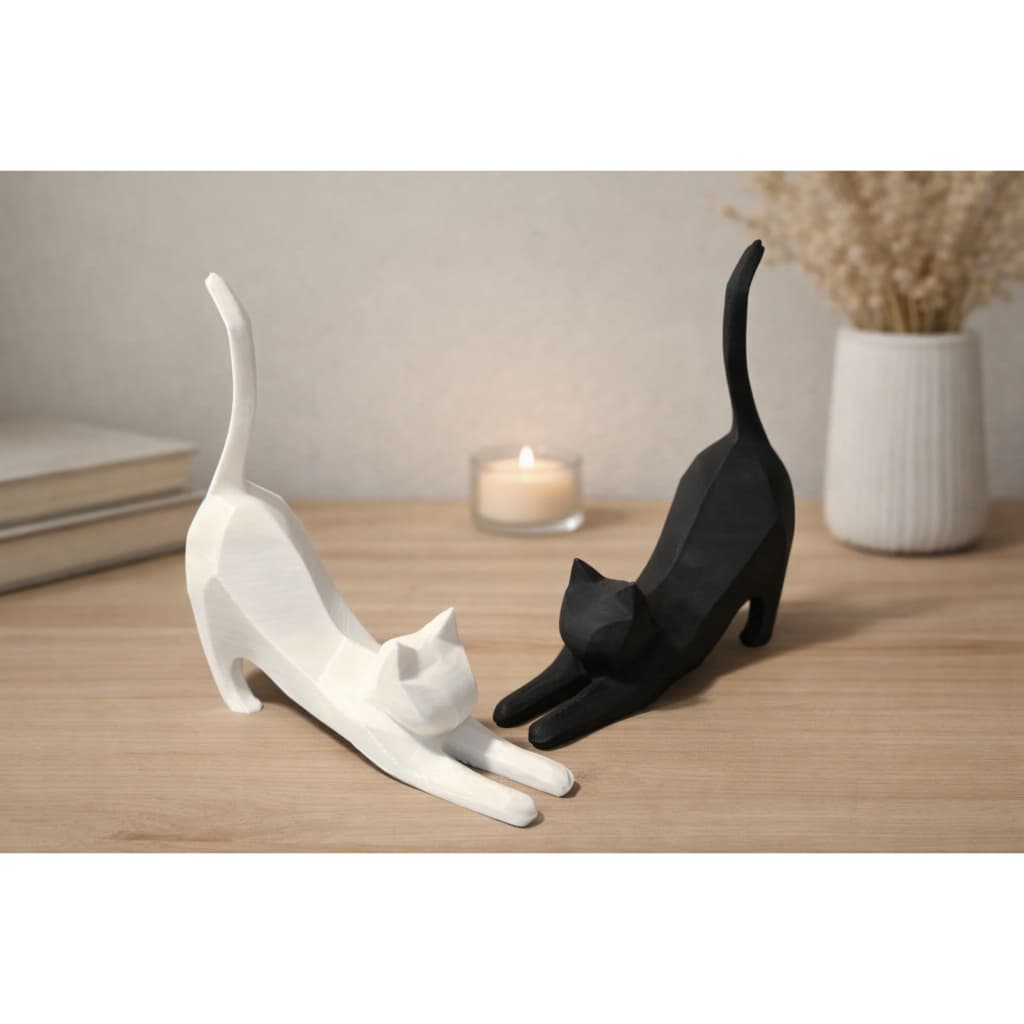 Gato Decorativo Low Poly 3D | Estátua Minimalista Moderna | Decoração Geek e Criativa | Impressão 3D Preto e Branco