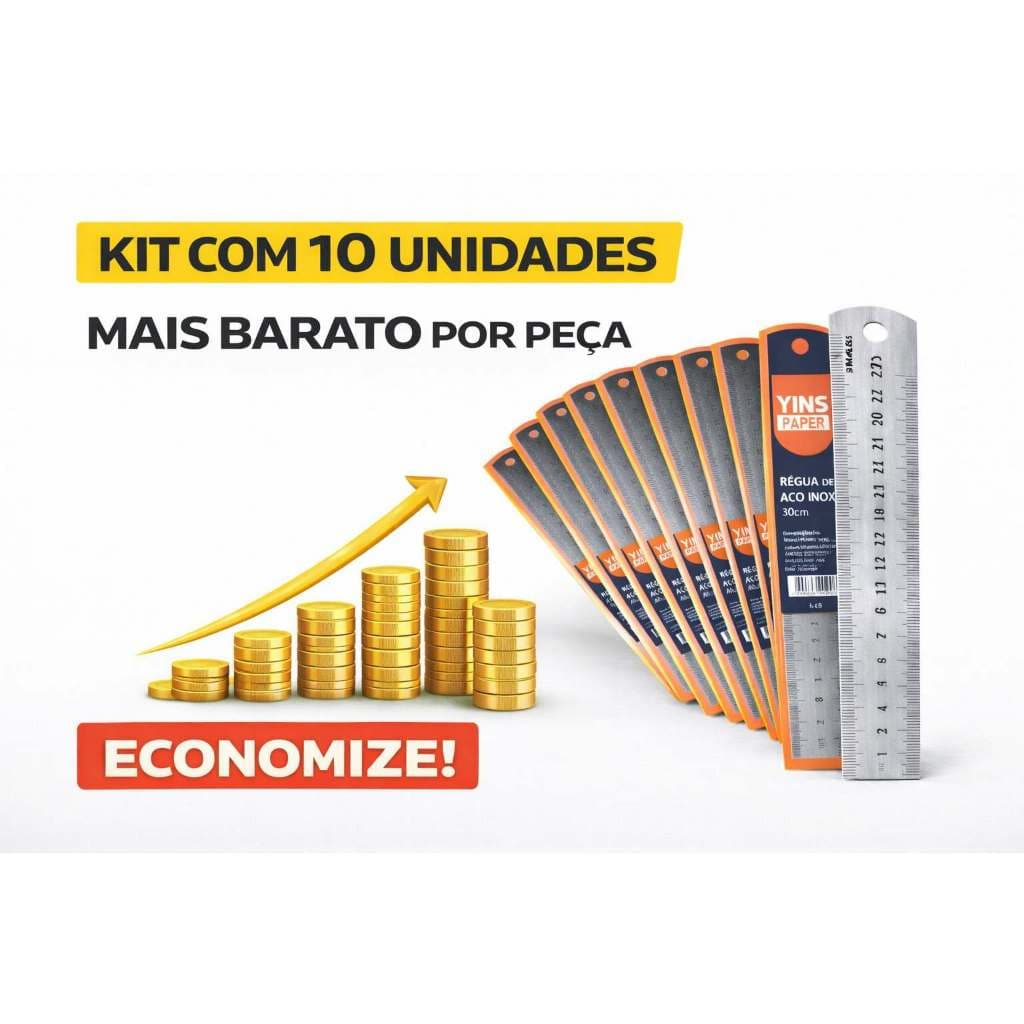 Kit 10 Réguas Aço Inox 30cm Escolar Escritório Profissional Alta Precisão Resistente Não Enferruja, Regua com precisão